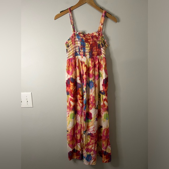 Anthropologie Zinnia Colorful Printed Smocked Midi Dress - Picture 3 of 9